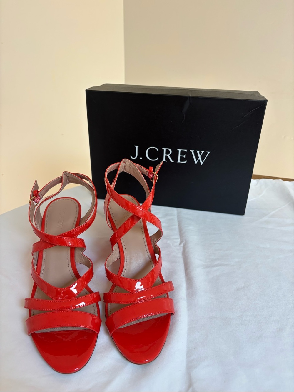 J. Crew Patent Leather Strappy Wedge Sandals in Blood Orange - Women’s Size 8.5M - Picture 9 of 12